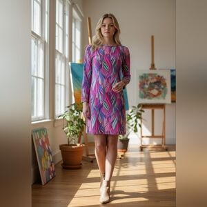 Glamourpuss NYC Vibrant Swirl Print Dress Bold Pop Art Size M